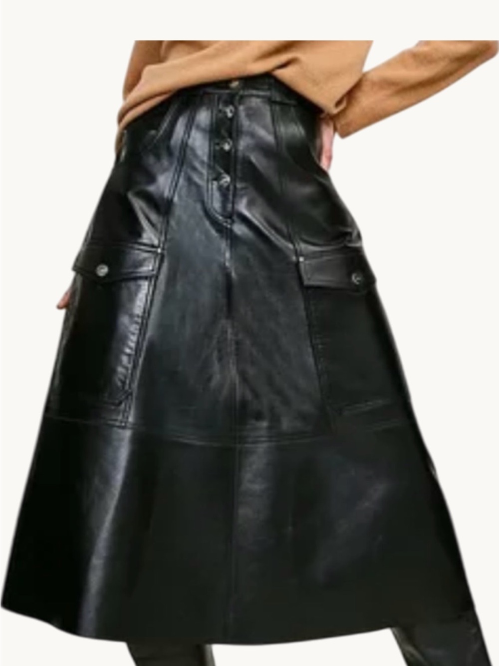 Karen Millen Black Leather Button-Front Midi Skirt